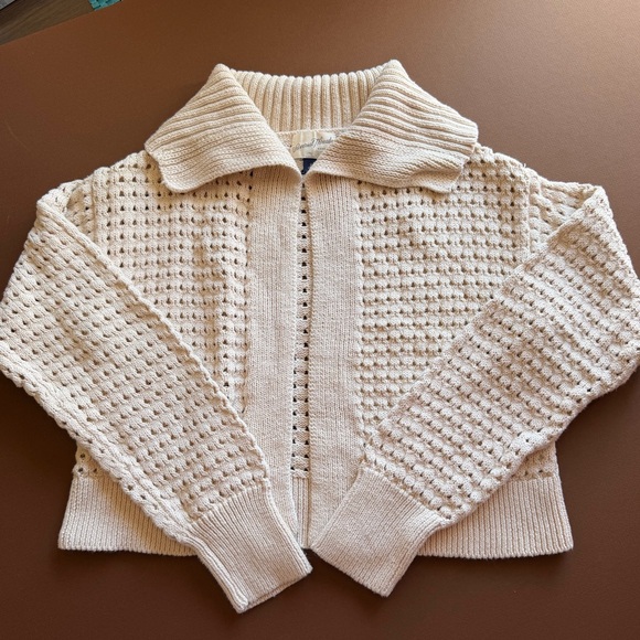 Universal Thread Sweaters - Cottagecore Cream Open Knit Crochet Sweater Cardigan Size XS Boho Coastal